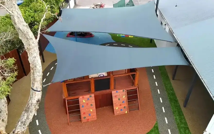 An empty outdoor play area at a childcare centre, before children are added